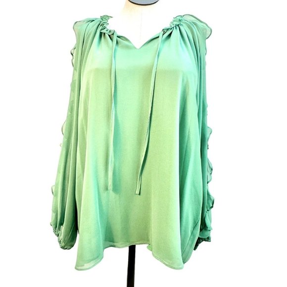 1. State Top Women's 2X Green Preble Cold Shoulder Long Sleeve V-neck NWT - Picture 1 of 10